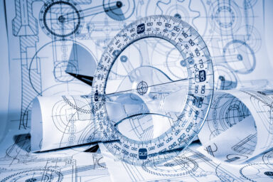 Technical drawings in a blue toning